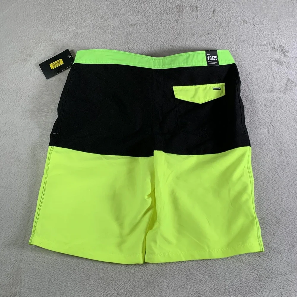 Hurley Board Shorts Boys‎ 18 / 29 Neon Green Colorblock Graphic Swim Trunks NEW